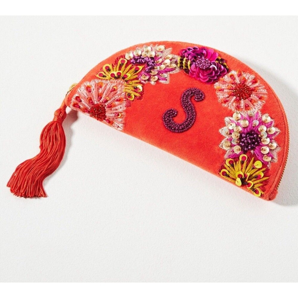 Anthropologie Anna Harlow Pouch Purse Hand Bag Orange S Letter Monogram New